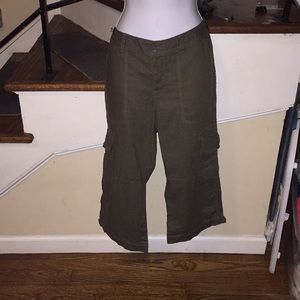 Olive green linen cargo capris